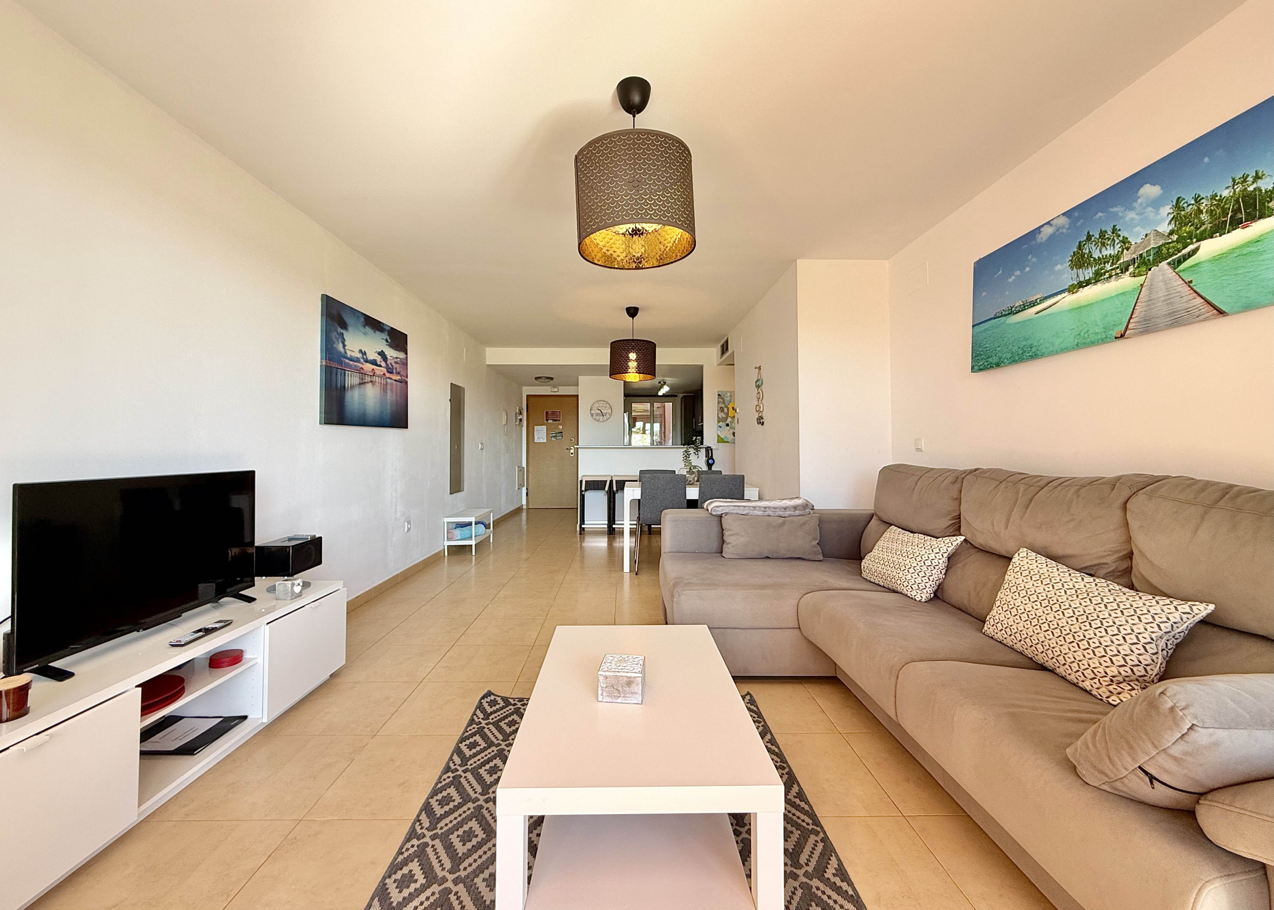 Bright open plan living area in Mar Menor Golf Resort apartment for sale by Levante Properties