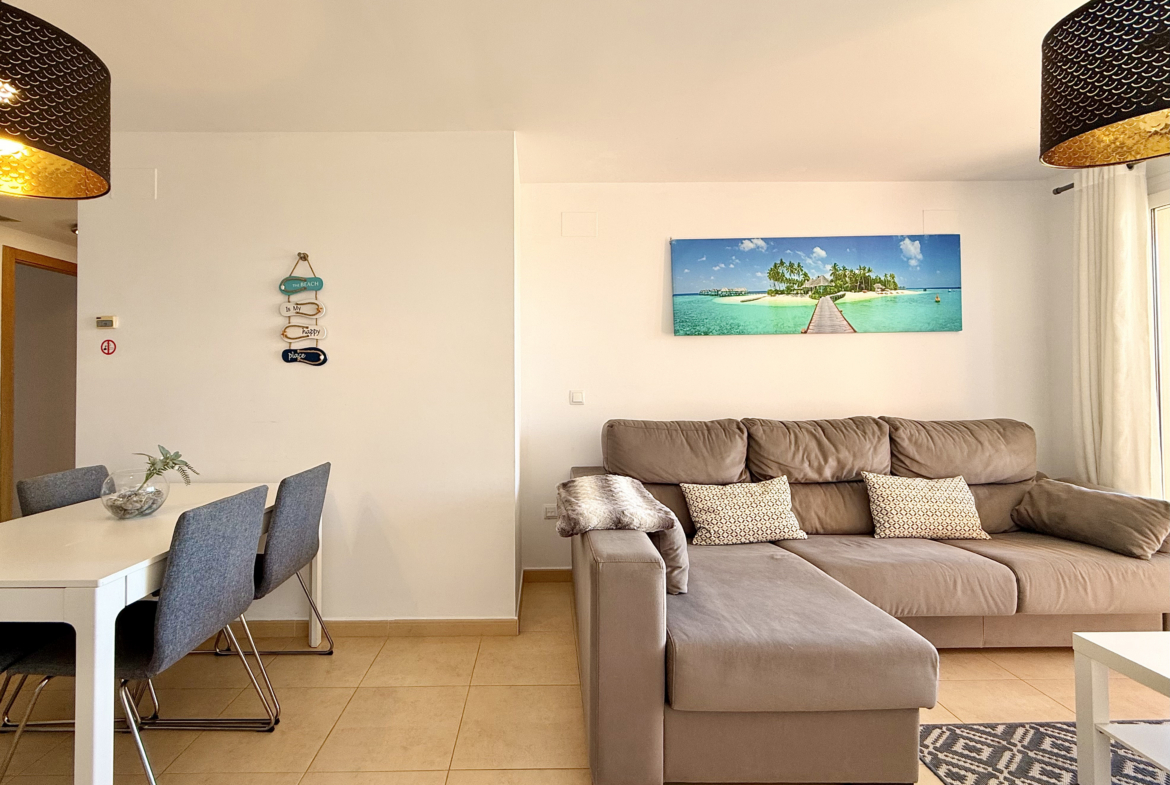 Bright open plan living area in Mar Menor Golf Resort apartment for sale by Levante Properties