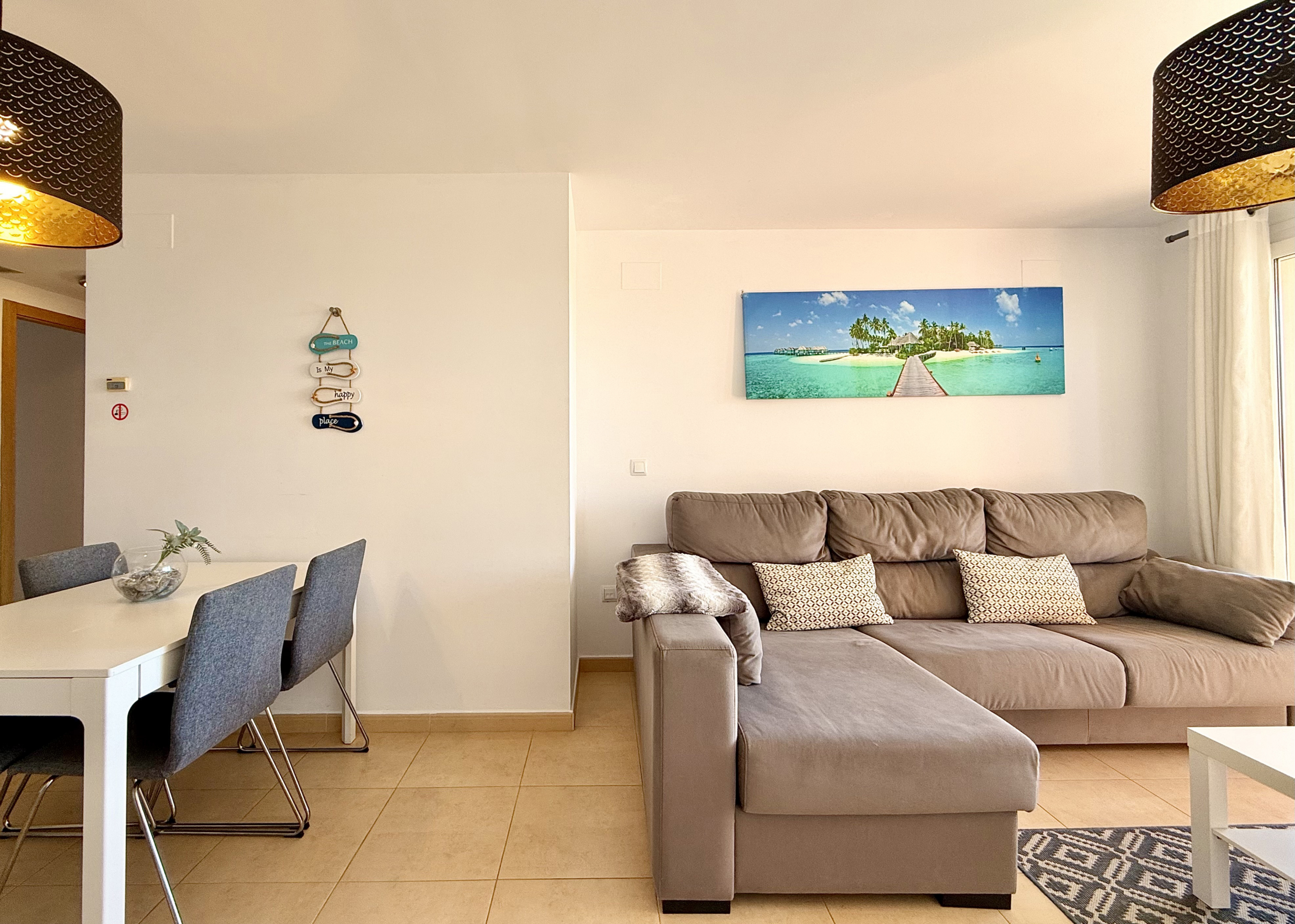 Bright open plan living area in Mar Menor Golf Resort apartment for sale by Levante Properties