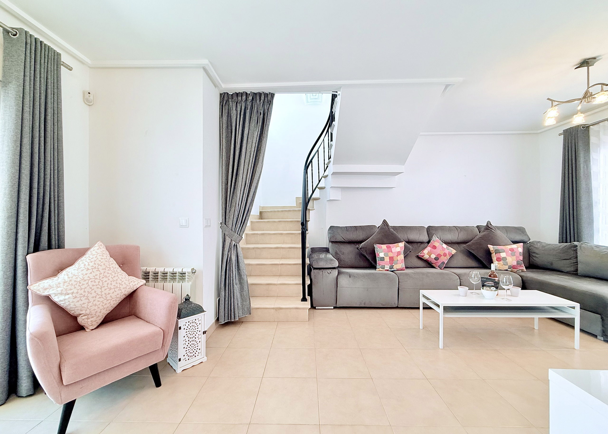 Modern open plan living room in Isla Grosa villa on Mar Menor Golf Resort