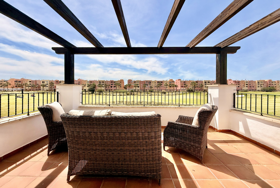 Private terrace with golf views at Calblanque villa in Mar Menor Golf Resort