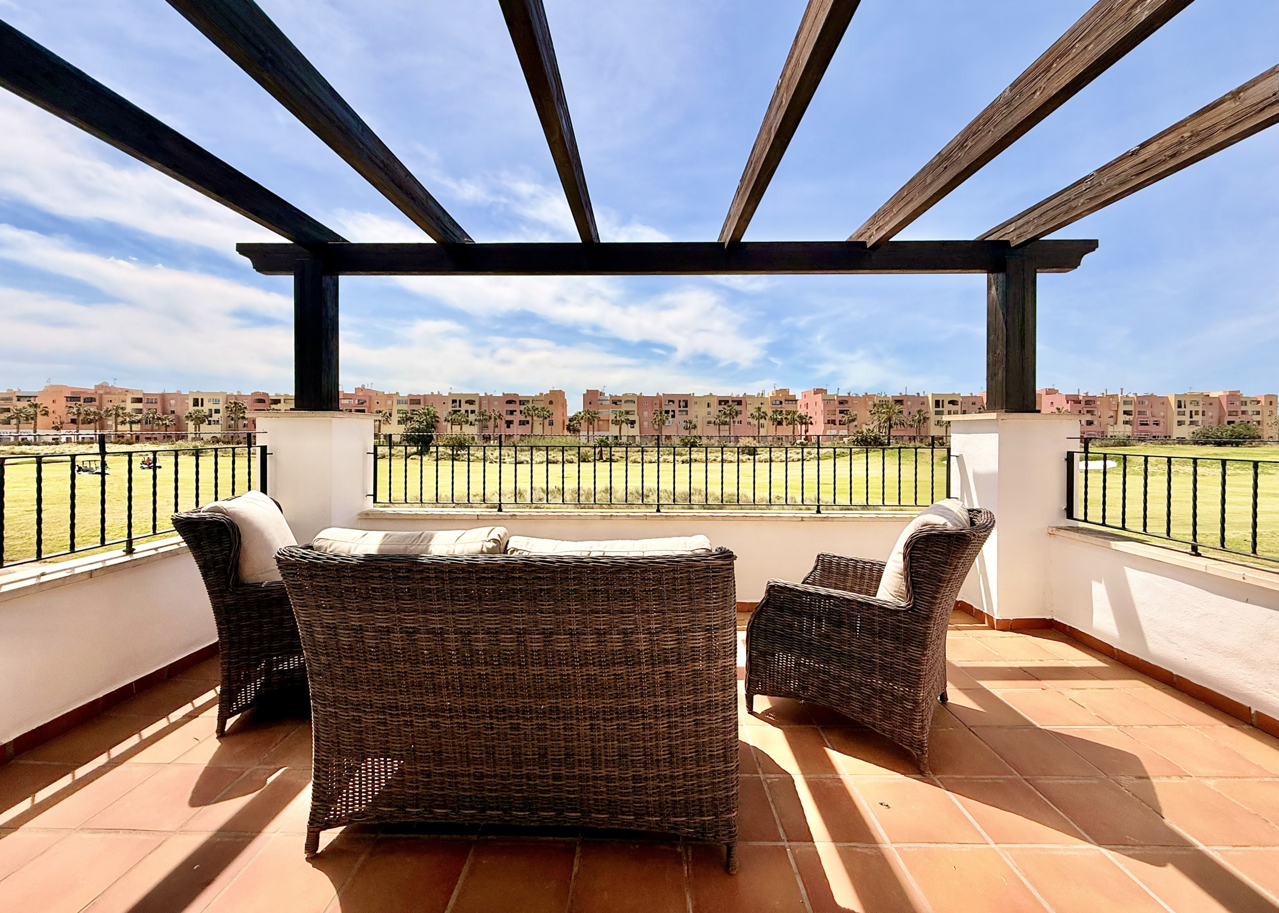 Private terrace with golf views at Calblanque villa in Mar Menor Golf Resort