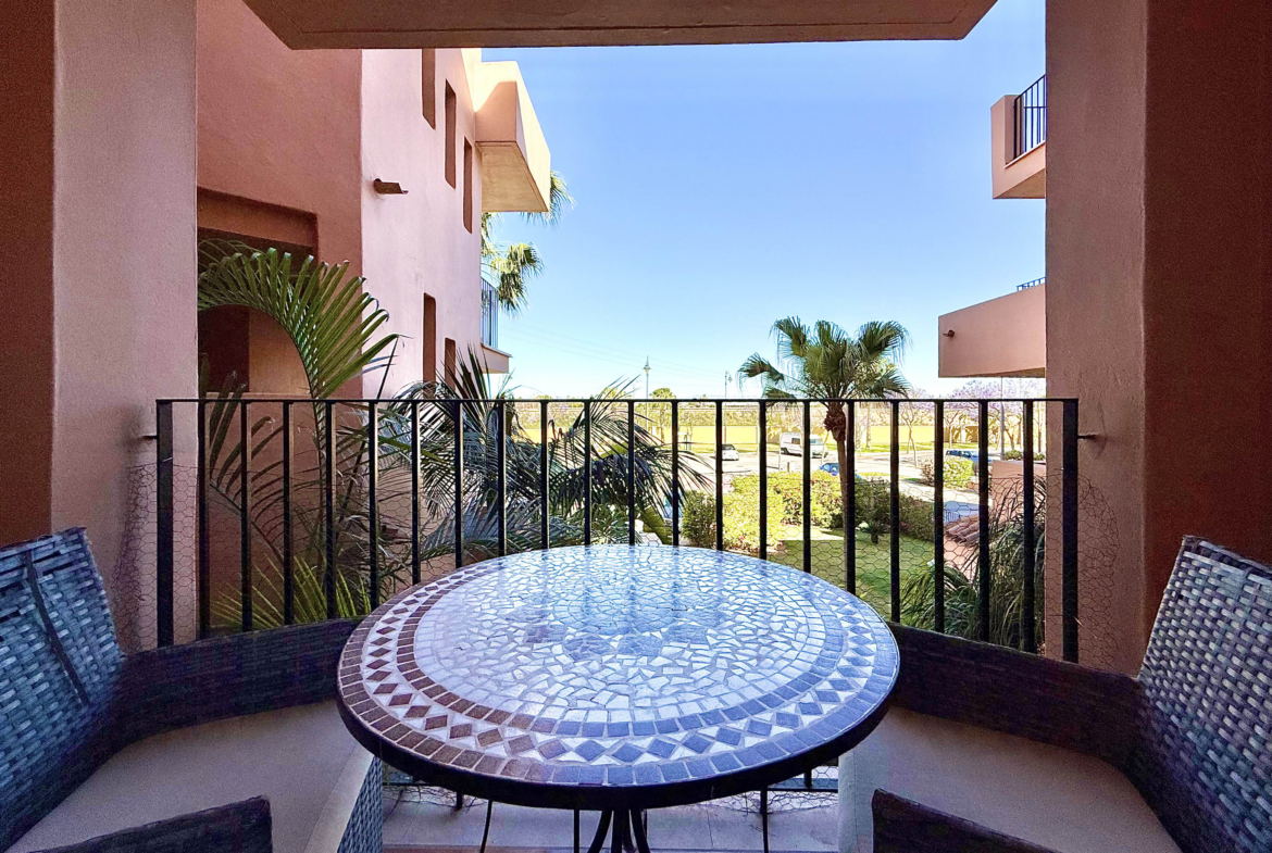 Private terrace off the second bedroom at Mar Menor Golf Resort apartment for sale
