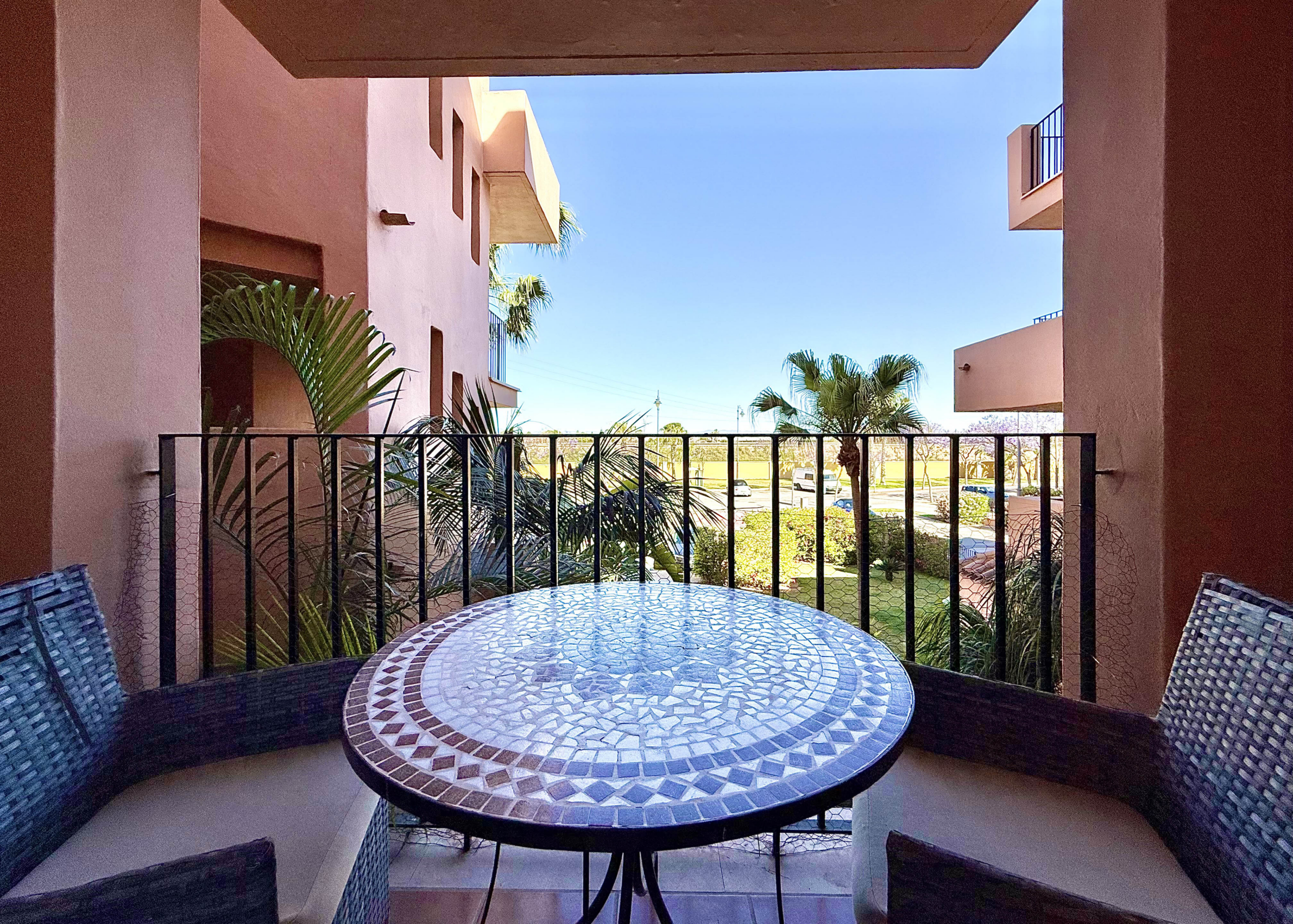 Private terrace off the second bedroom at Mar Menor Golf Resort apartment for sale