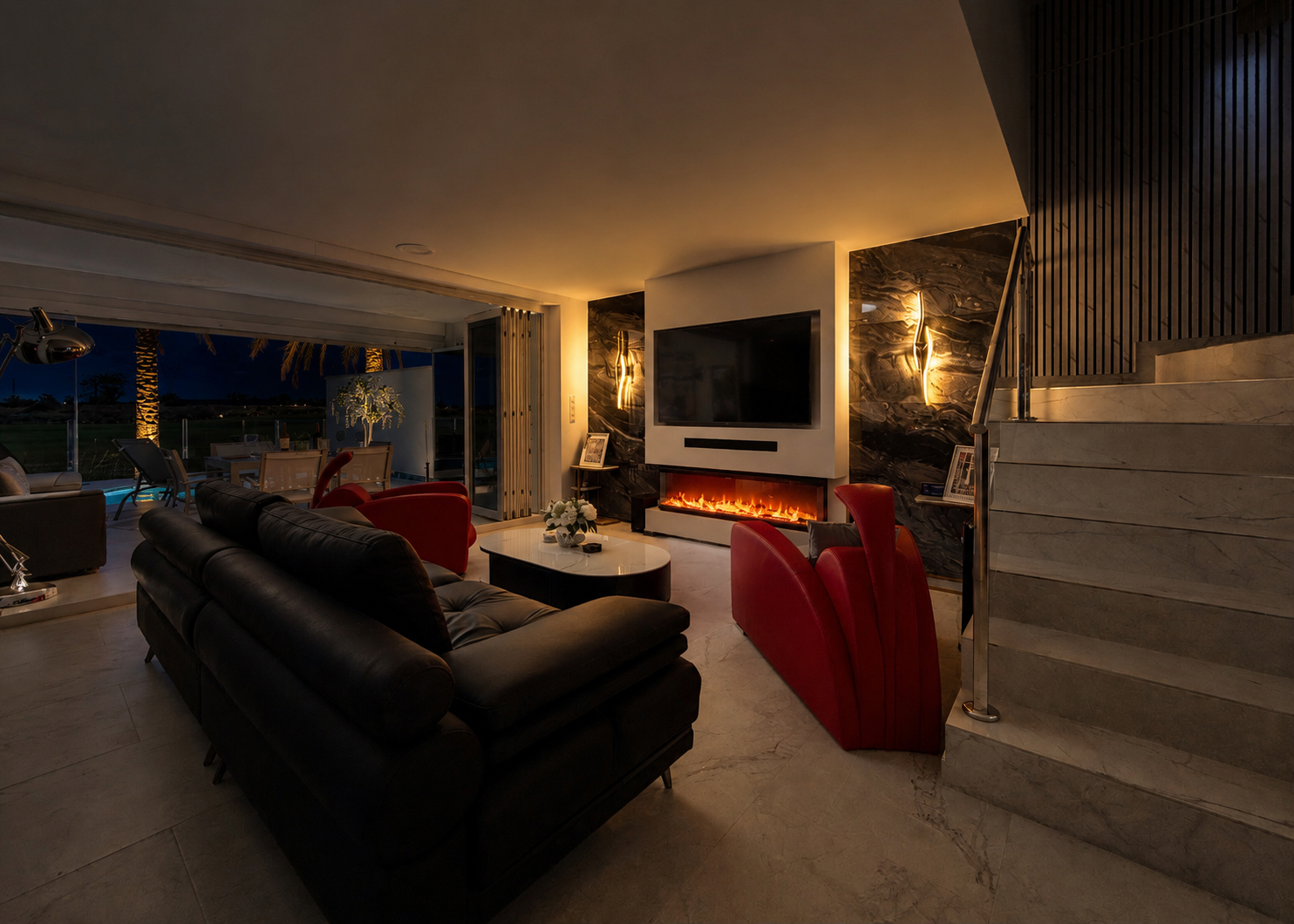 Contemporary living room in luxury Mar Menor Golf Resort villa listed by Cristina Lopez.