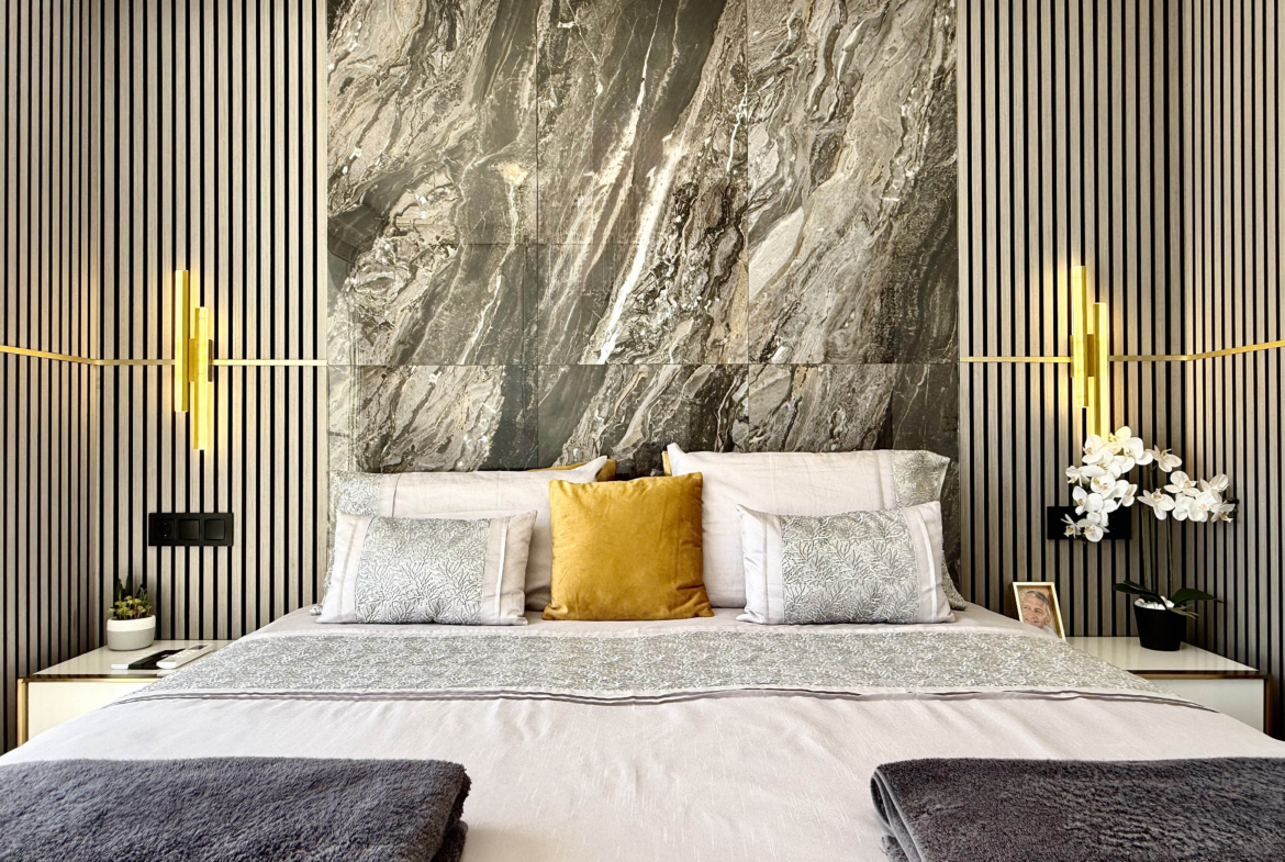 Luxury master bedroom with private terrace in Calblanque Villa at Mar Menor Golf Resort