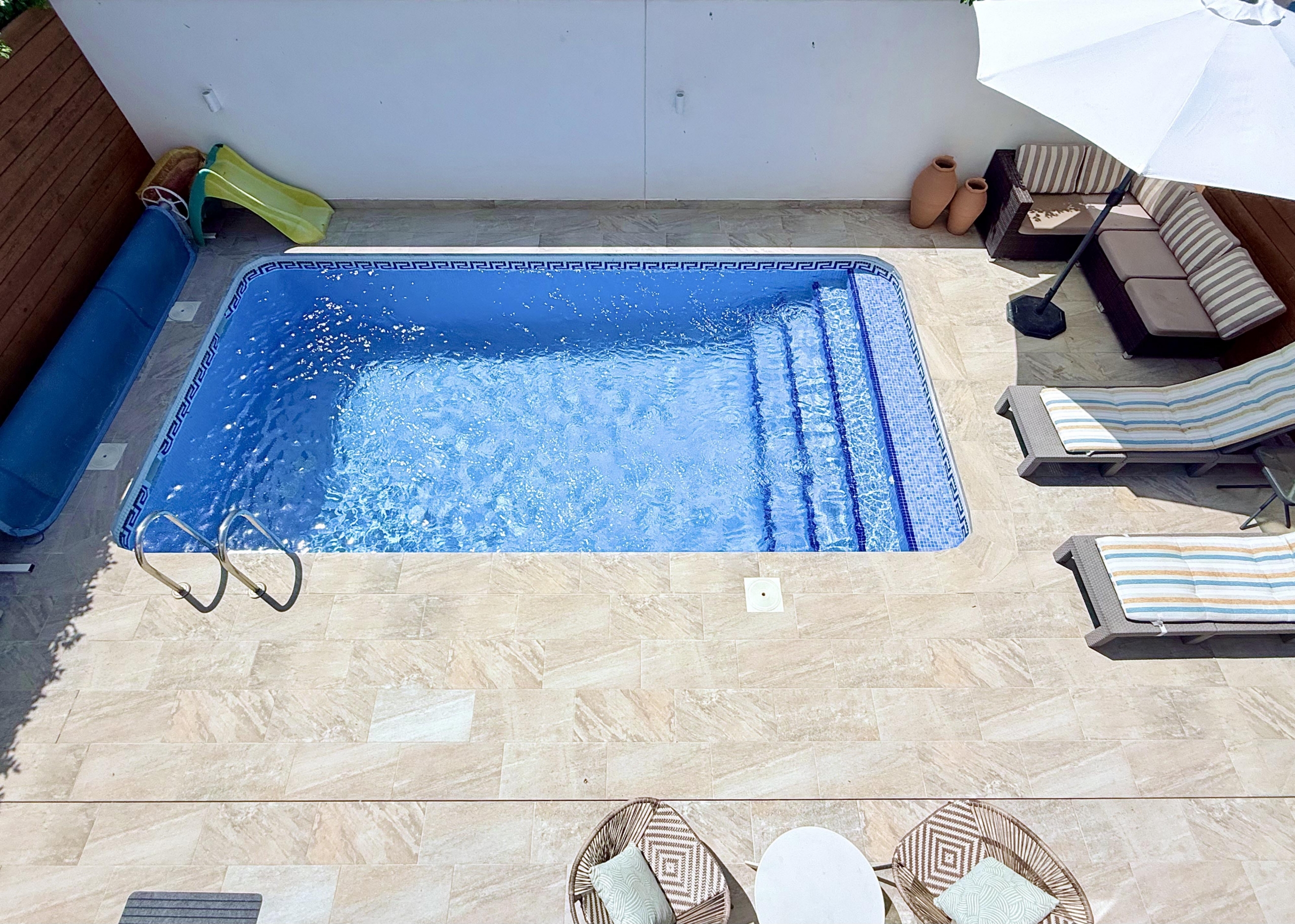 Heated swimming pool at fully renovated Isla Grosa Villa for sale on Mar Menor Golf Resort by Levante Properties