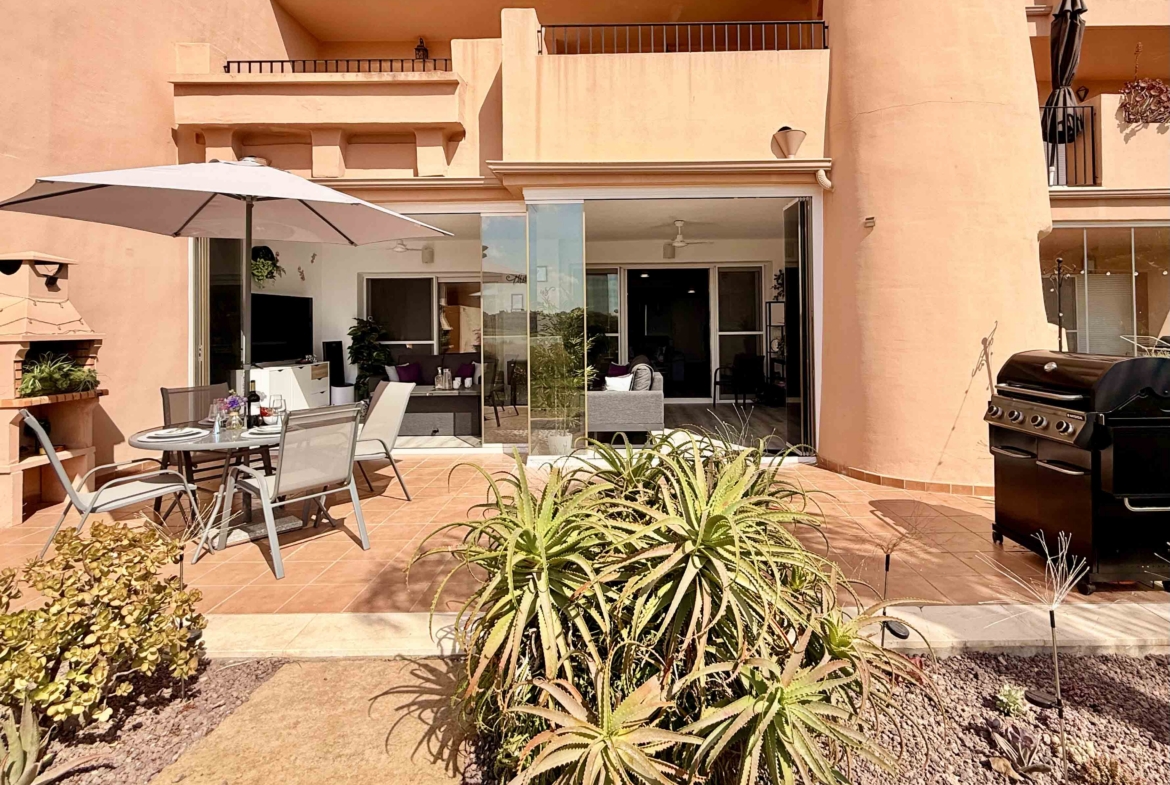 Large south-east facing terrace with golf lake and pool views at Mar Menor Golf Resort | Levante Properties