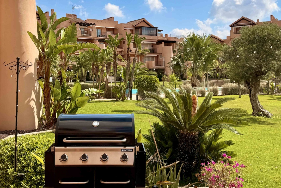 Large south-east facing terrace with golf lake and pool views at Mar Menor Golf Resort | Levante Properties