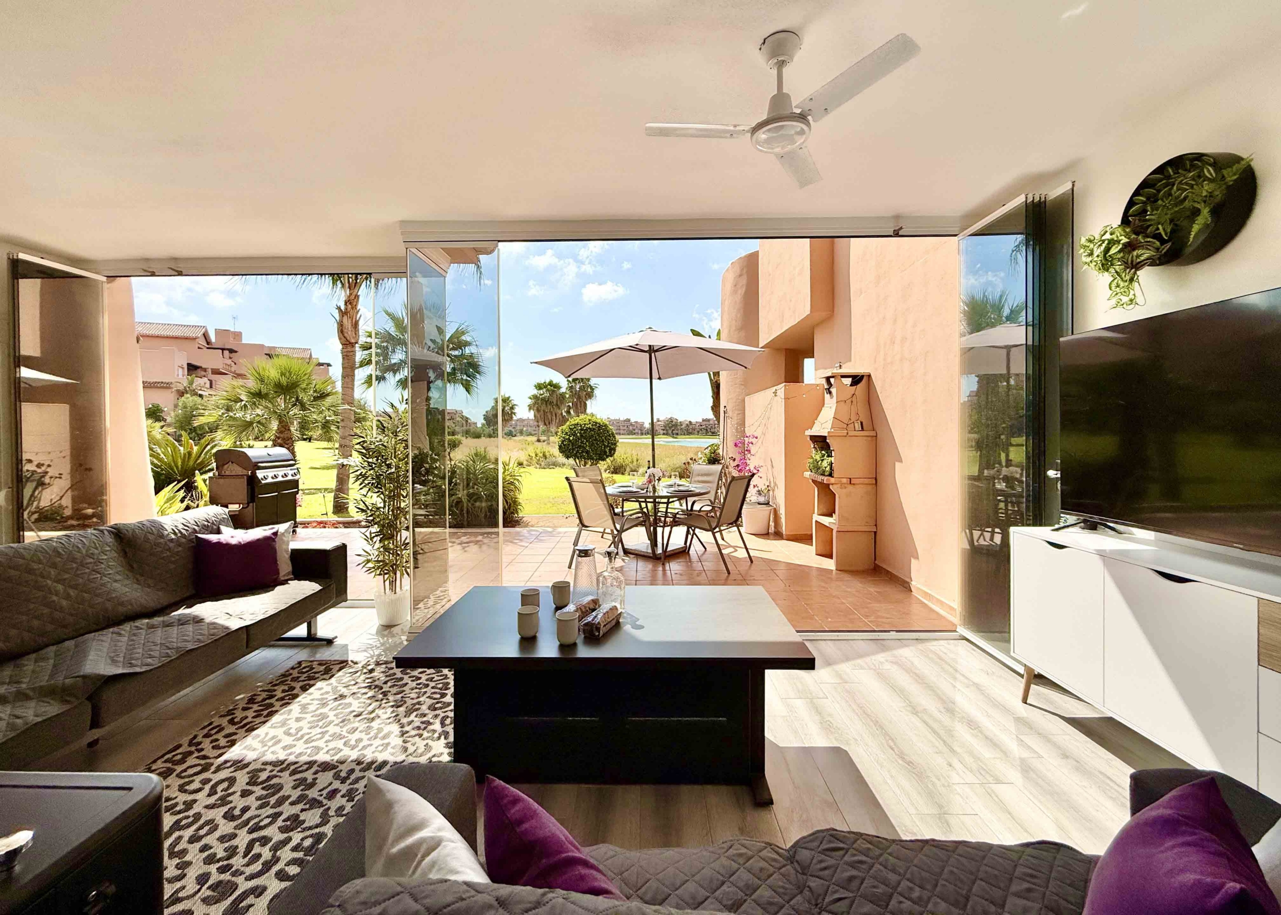 Exclusive Luxury Ground Floor Apartment with Exceptional Outdoor Living for Sale on Mar Menor Golf Resort. Lake and golf views. Key Ready.