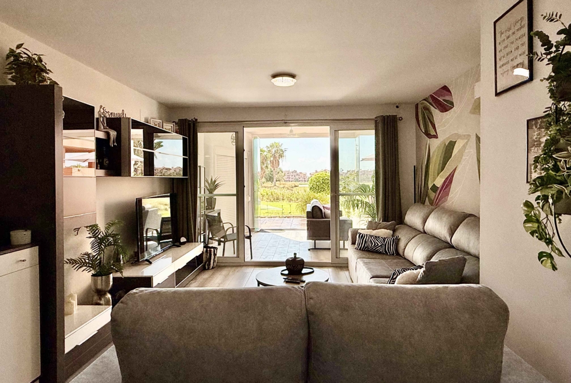 Modern living room in luxury ground floor apartment at Mar Menor Golf Resort | Levante Properties