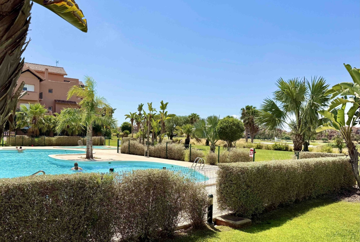 Direct swimming pool access from luxury ground floor apartment at Mar Menor Golf Resort | Levante Properties