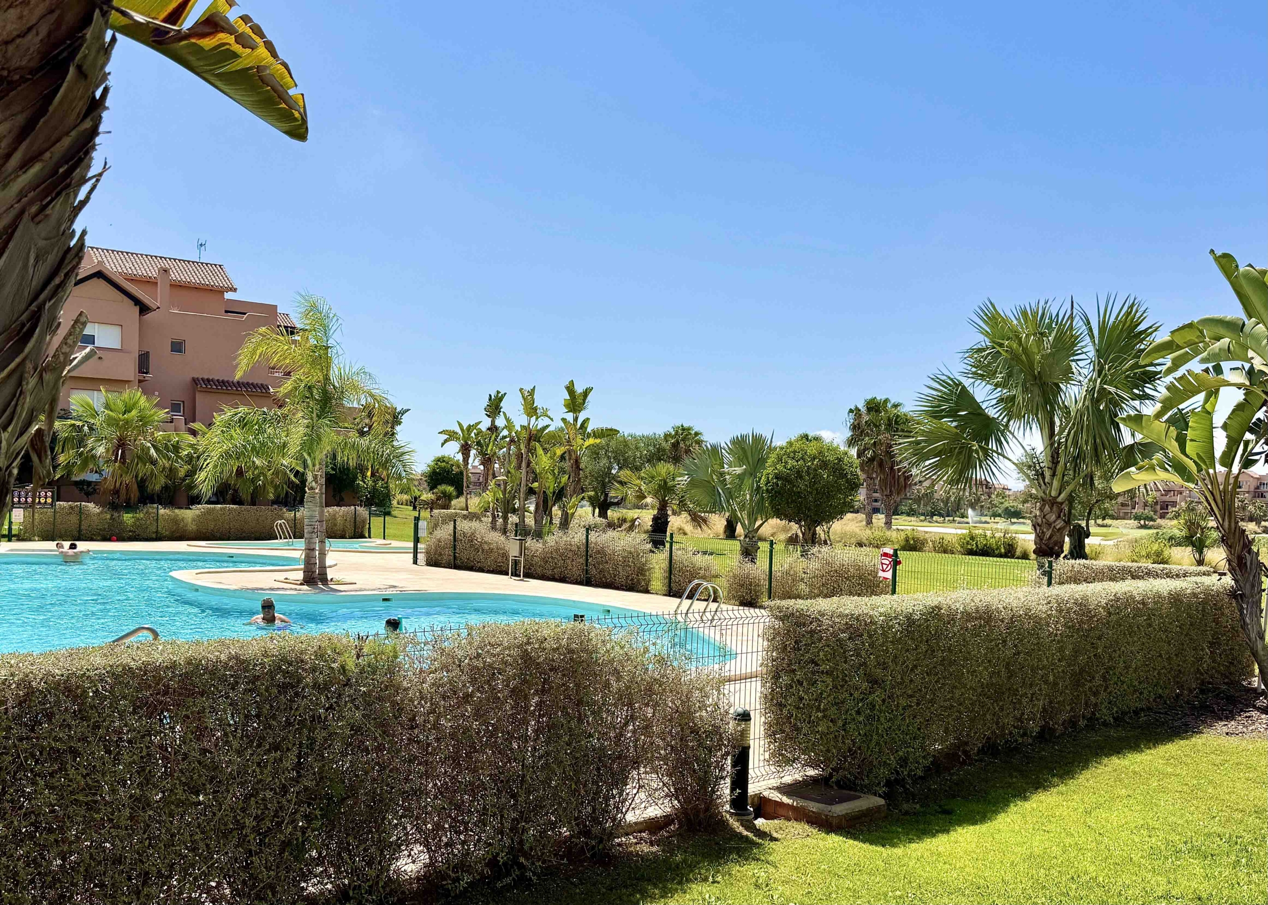 Direct swimming pool access from luxury ground floor apartment at Mar Menor Golf Resort | Levante Properties