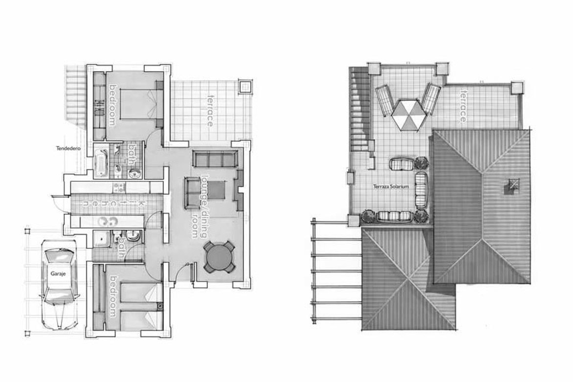 Two bedroom Rondella villa floor plan on Mar Menor Golf Resort.