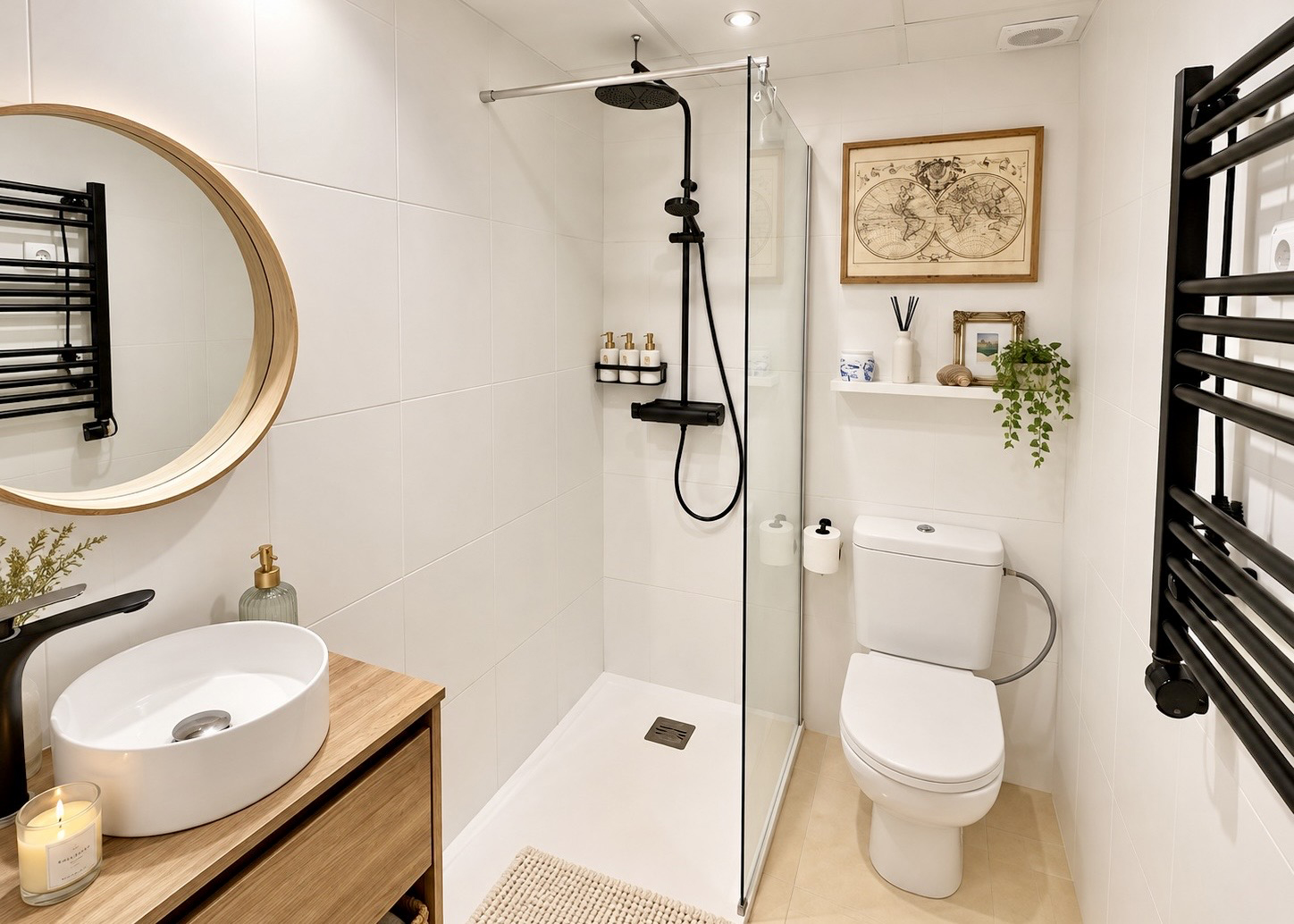 Modernised family bathroom with sliding door in a Mar Menor Golf Resort apartment