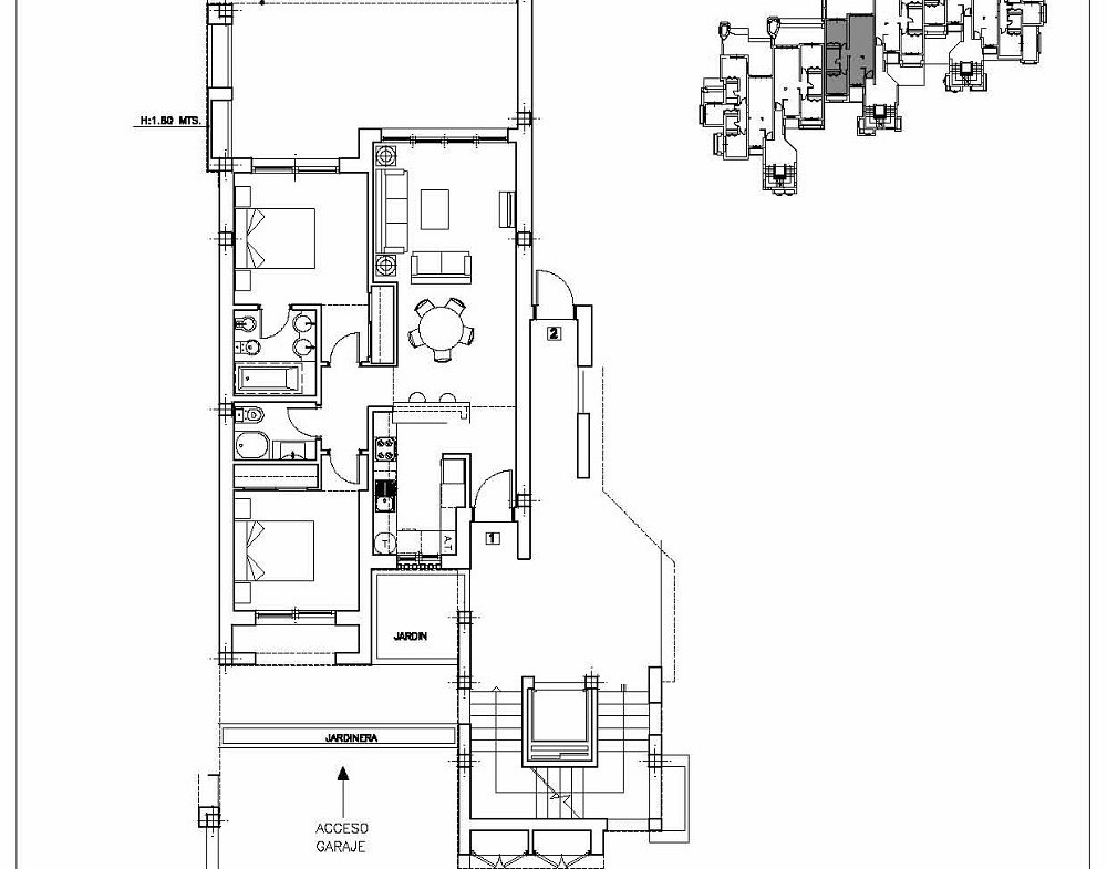 Floor plan of a two-bedroom, two-bathroom ground floor apartment on Mar Menor Golf Resort by Levante Properties