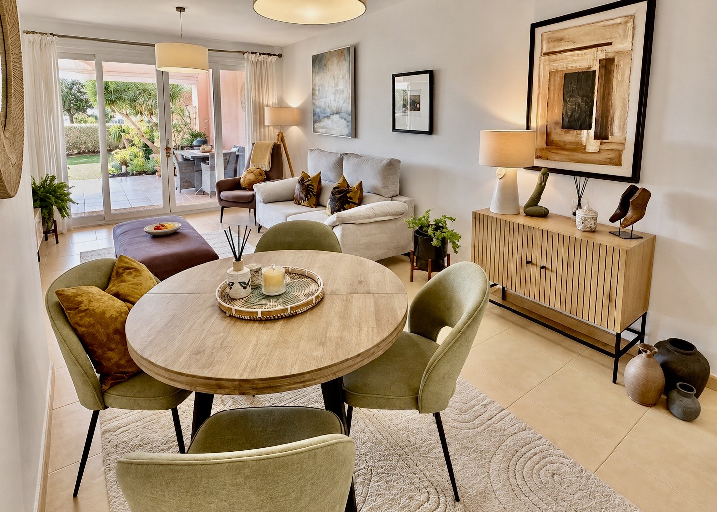 Open-plan living and dining room with terrace access at Mar Menor Golf Resort