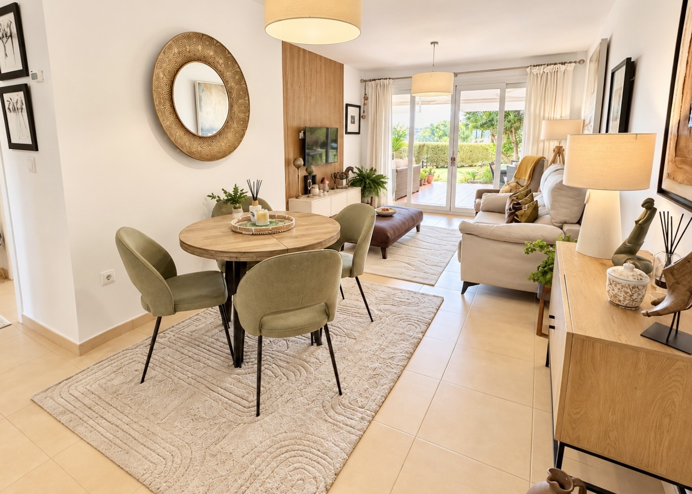 Open-plan living and dining room with terrace access at Mar Menor Golf Resort