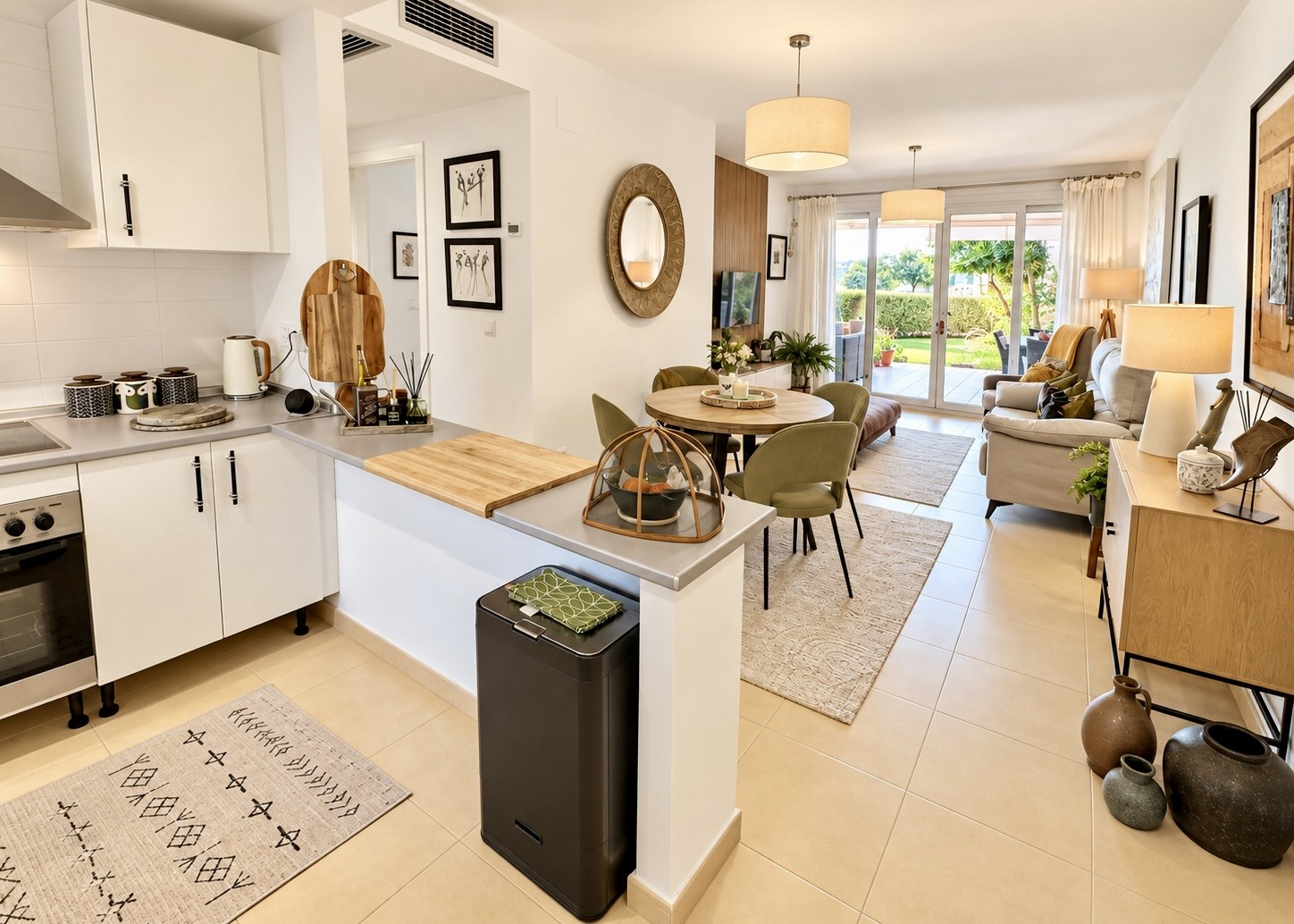 Open-plan living and dining room with terrace access at Mar Menor Golf Resort